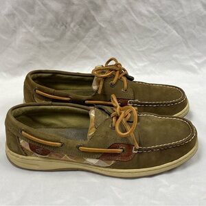 Sperry Top Sider Men's Olive Plaid Pattern Boat Shoes Size 8.5 M